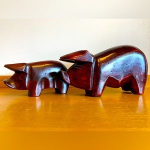 Vintage Wooden Pig Toothpick Decor Holder Hors d'oeuvre Table Party Server MCM